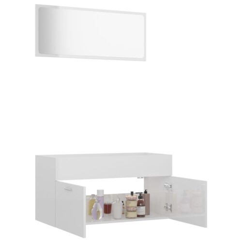 2-Piece Bathroom Furniture Set High Gloss White Engineered Wood - Image 4
