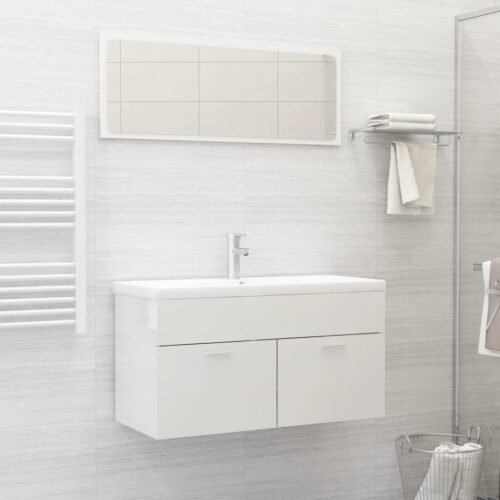 2-Piece Bathroom Furniture Set High Gloss White Engineered Wood - Image 12