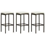 Bar Stools with Cushions 3pcs Brown Poly Rattan