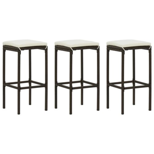 Bar Stools with Cushions 3pcs Brown Poly Rattan