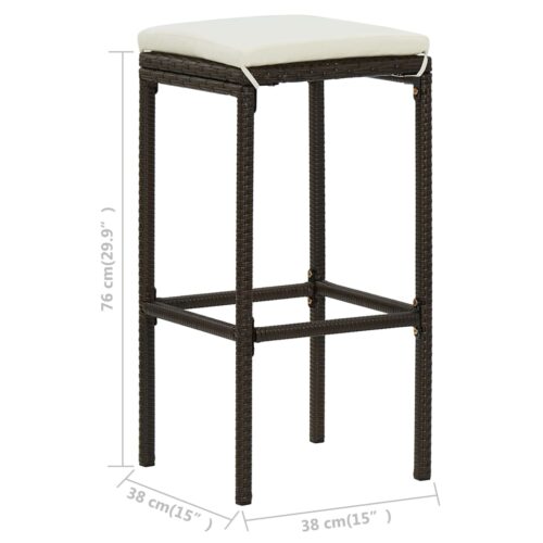 Bar Stools with Cushions 3pcs Brown Poly Rattan - Image 8