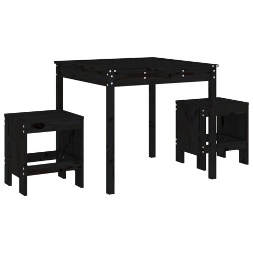 3-Piece Garden Bistro Set Black Wood Timber Outdoor Patio Furniture Pine
