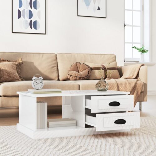 Coffee Table High Gloss White 90x50x35cm Engineered Wood - Image 3