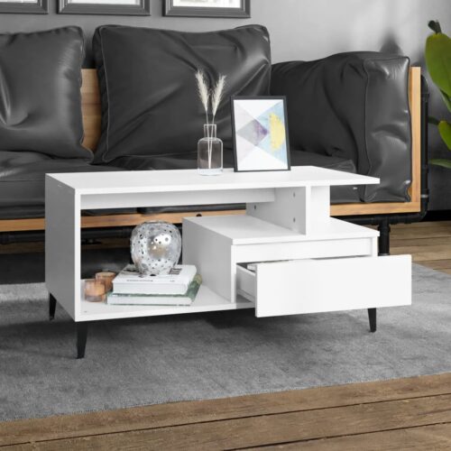 Coffee Table White 90x49x45cm Engineered Wood - Image 3
