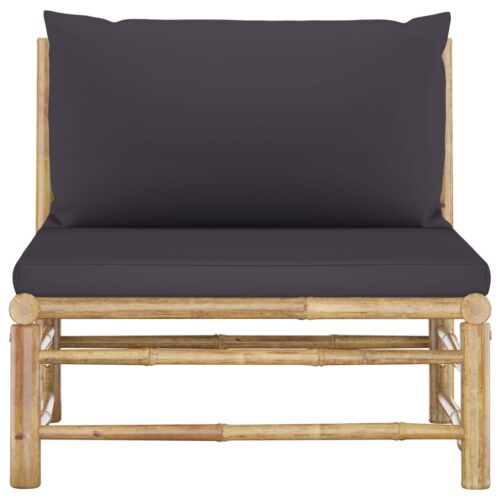 Garden Middle Sofa with Dark Grey Cushions Bamboo - Image 2