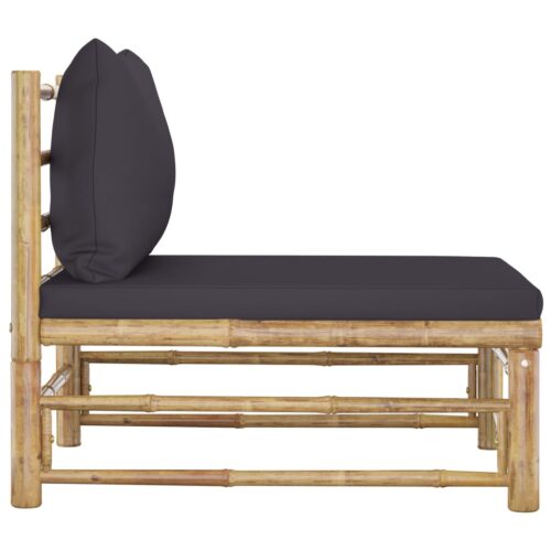 Garden Middle Sofa with Dark Grey Cushions Bamboo - Image 3