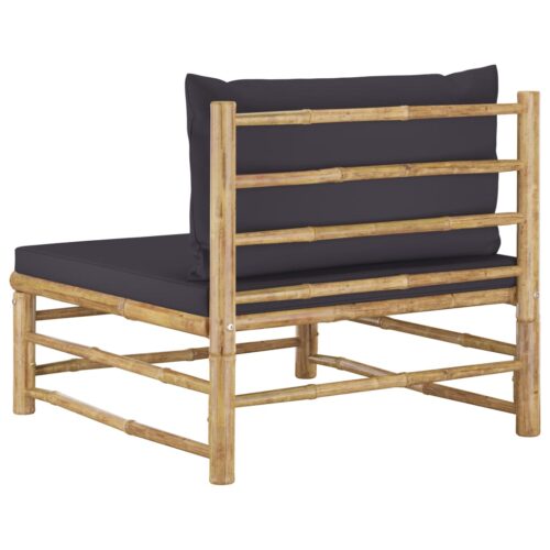 Garden Middle Sofa with Dark Grey Cushions Bamboo - Image 4