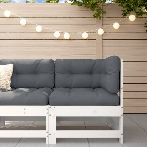 Corner Sofa with Cushions White Solid Wood Pine - Image 10