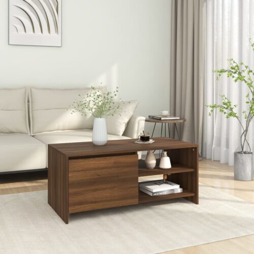 Coffee Table Brown Oak 102x50x45cm Engineered Wood - Image 10