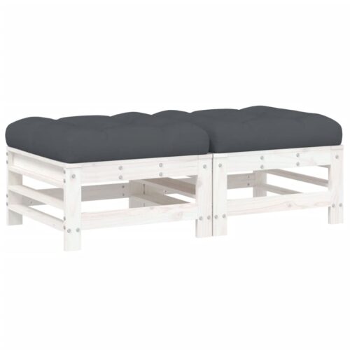 2pcs Outdoor Footstool Garden Patio Bench Ottoman Chair Seat White Pine Wood