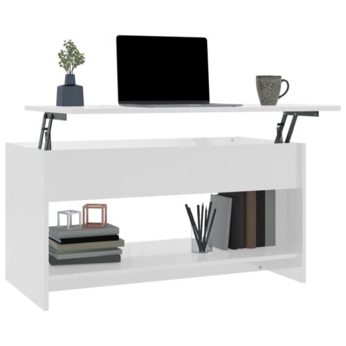 Coffee Table High Gloss White 102x50x52.5cm Engineered Wood - Image 3