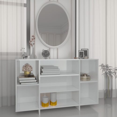 High Gloss Sideboard Buffet Cabinet Storage Wooden Rack Display Book Shelf White - Image 9