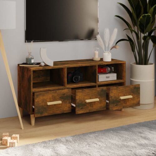 TV Cabinet Smoked Oak 102x36x50cm Engineered Wood - Image 3