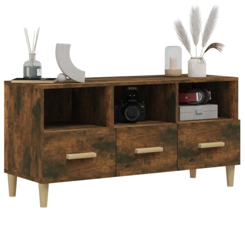 TV Cabinet Smoked Oak 102x36x50cm Engineered Wood - Image 4