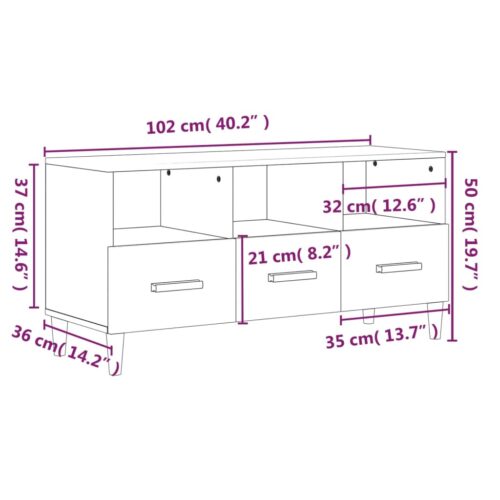 TV Cabinet Smoked Oak 102x36x50cm Engineered Wood - Image 9