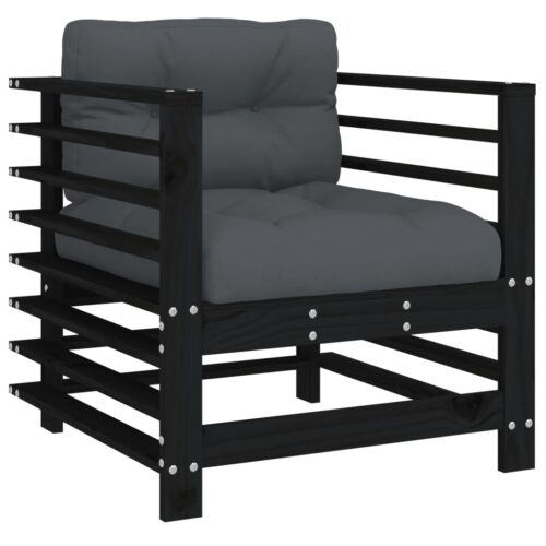 Garden Chairs with Cushions 2pcs Black Solid Wood Pine - Image 3