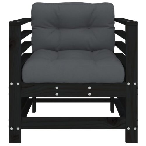 Garden Chairs with Cushions 2pcs Black Solid Wood Pine - Image 4