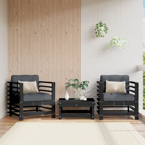 Garden Chairs with Cushions 2pcs Black Solid Wood Pine - Image 11