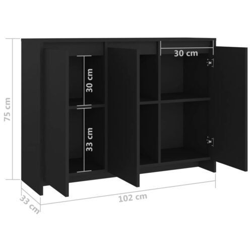 Sideboard Black 102x33x75cm Engineered Wood - Image 8