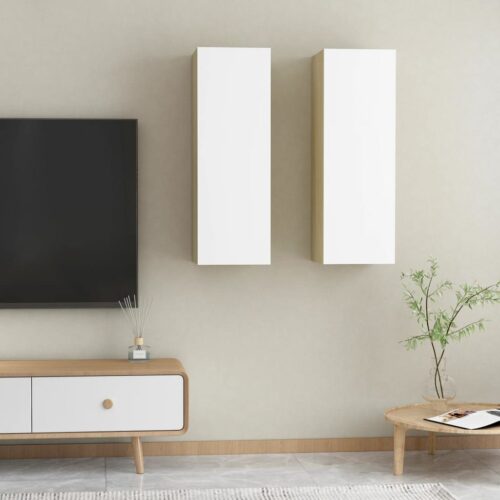 TV Cabinets 2pcs White Sonoma Oak 30.5x30x90cm Engineered Wood
