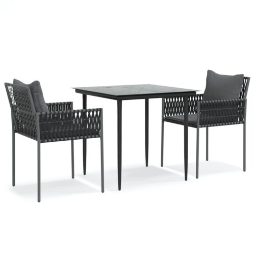 3-Piece Garden Dining Set with Cushions Poly Rattan Wicker Outdoor Patio Furniture Steel