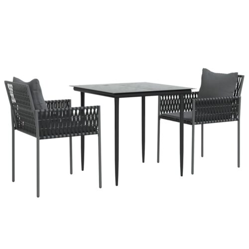 3-Piece Garden Dining Set with Cushions Poly Rattan Wicker Outdoor Patio Furniture Steel - Image 3