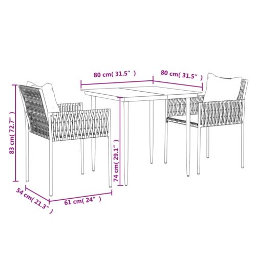 3-Piece Garden Dining Set with Cushions Poly Rattan Wicker Outdoor Patio Furniture Steel - Image 10