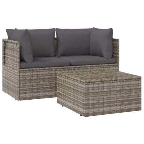 3-Piece Garden Lounge Set with Cushions Grey Poly Rattan