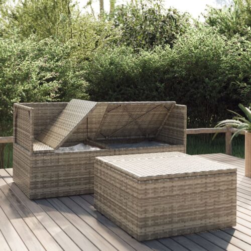 3-Piece Garden Lounge Set with Cushions Grey Poly Rattan - Image 3