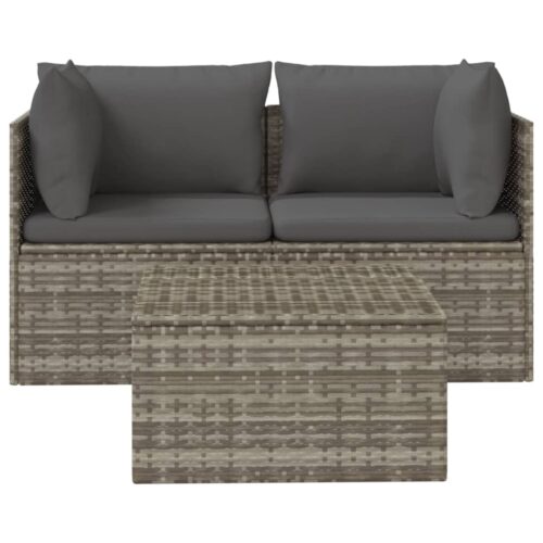 3-Piece Garden Lounge Set with Cushions Grey Poly Rattan - Image 4