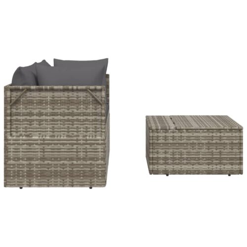 3-Piece Garden Lounge Set with Cushions Grey Poly Rattan - Image 5