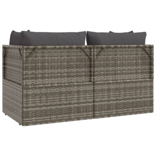 3-Piece Garden Lounge Set with Cushions Grey Poly Rattan - Image 6