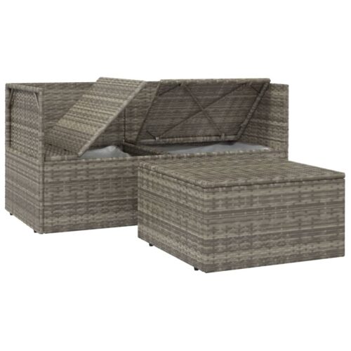 3-Piece Garden Lounge Set with Cushions Grey Poly Rattan - Image 7