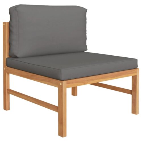 3-Piece Garden Lounge Set with Dark Grey Cushions Teak Wood - Image 2
