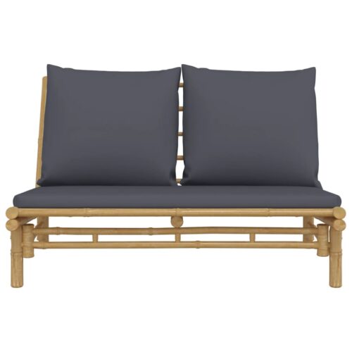 Garden Bench with Dark Grey Cushions Bamboo - Image 3