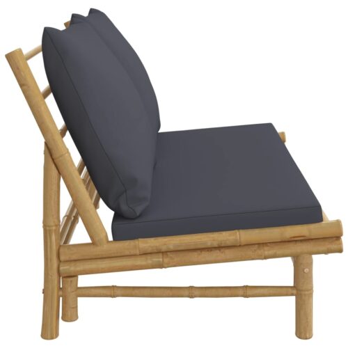 Garden Bench with Dark Grey Cushions Bamboo - Image 4