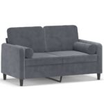 2-Seater Sofa with Throw Pillows Dark Grey 120cm Velvet