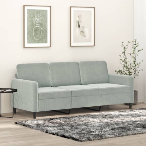 3-Seater Sofa Lounge Couch Armchair Futon Chair Velvet Fabric Light Grey 180cm - Image 9