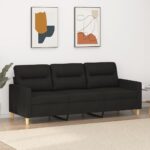 3-Seater Sofa Black 180cm Fabric