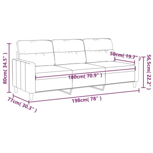 3-Seater Sofa Black 180cm Fabric - Image 8