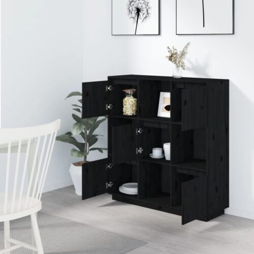 Highboard Black 110.5x35x117cm Solid Wood Pine - Image 6