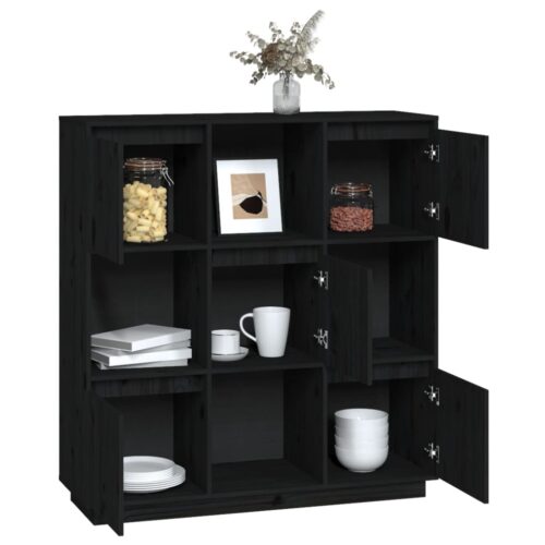 Highboard Black 110.5x35x117cm Solid Wood Pine - Image 8