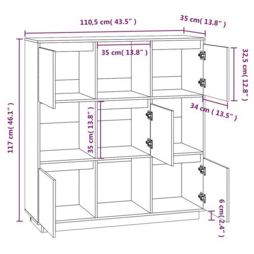 Highboard Black 110.5x35x117cm Solid Wood Pine - Image 10