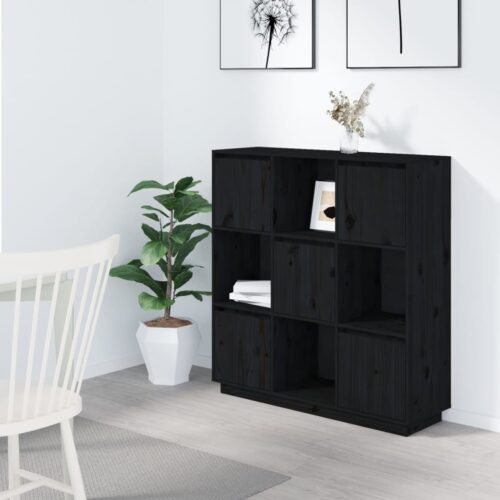 Highboard Black 110.5x35x117cm Solid Wood Pine - Image 12