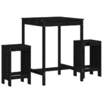 3-Piece Garden Bar Set Black Wood Timber Outdoor Patio Furniture Pine