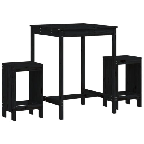 3-Piece Garden Bar Set Black Wood Timber Outdoor Patio Furniture Pine