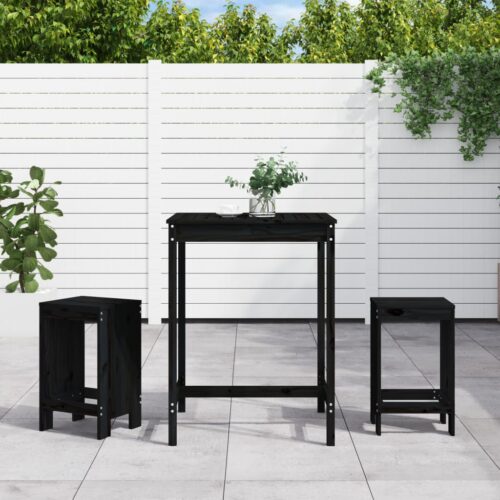 3-Piece Garden Bar Set Black Wood Timber Outdoor Patio Furniture Pine - Image 11