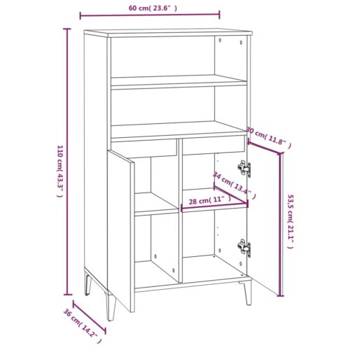 Highboard Smoked Oak 60x36x110cm Engineered Wood - Image 9