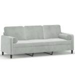 3-Seater Sofa with Cushions Couch Lounge Chairs Velvet Fabric Light Grey 180cm