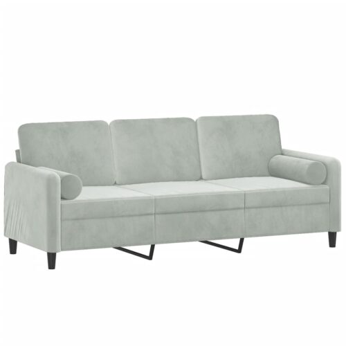 3-Seater Sofa with Cushions Couch Lounge Chairs Velvet Fabric Light Grey 180cm - Image 3